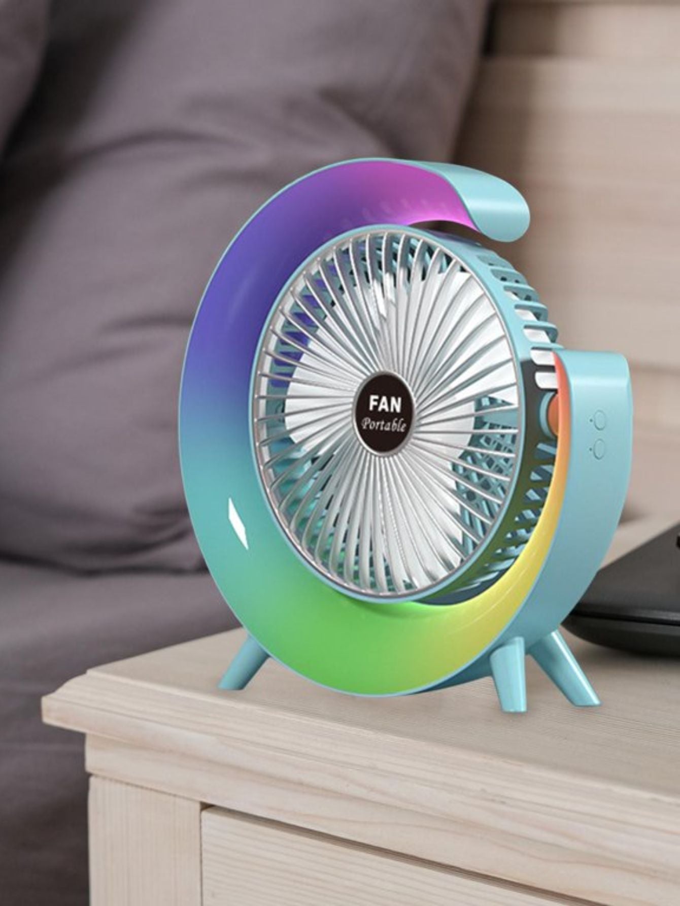 Ventilador Escritorio Portátil Recargable Lámpara LED RGB