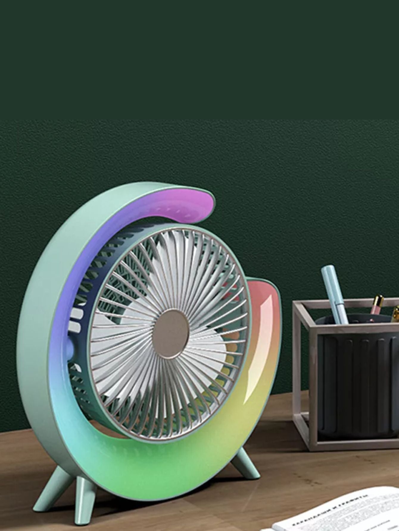 Ventilador Escritorio Portátil Recargable Lámpara LED RGB