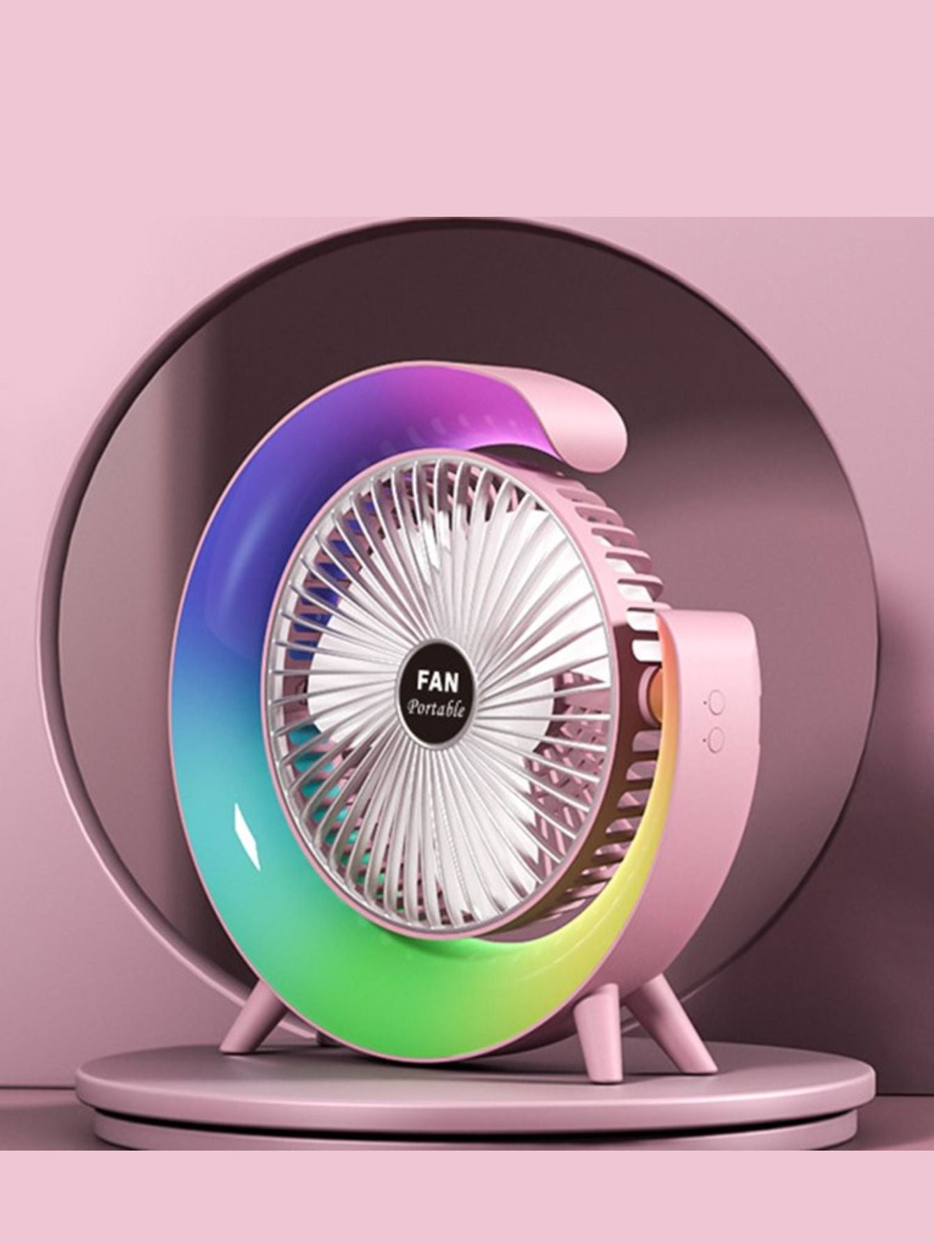 Ventilador Escritorio Portátil Recargable Lámpara LED RGB