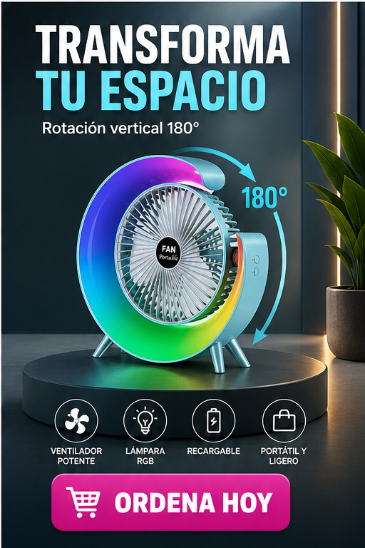 Ventilador Escritorio Portátil Recargable Lámpara LED RGB