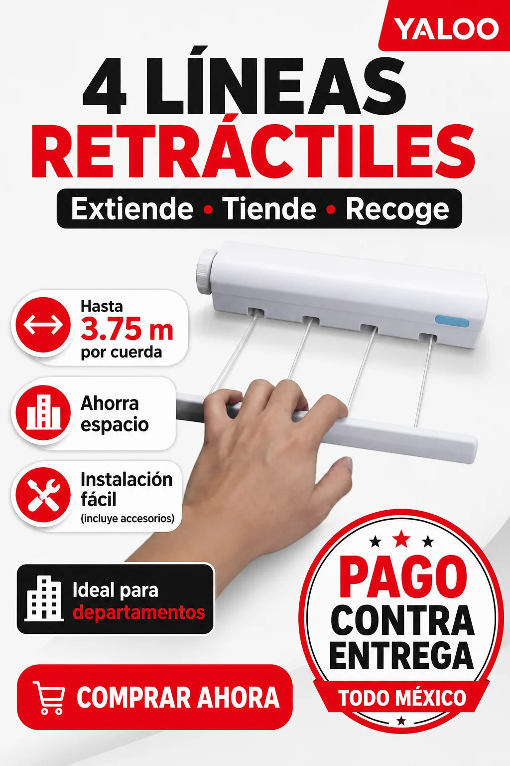 Tendedero Retráctil 4 Líneas  — Extensible de Pared