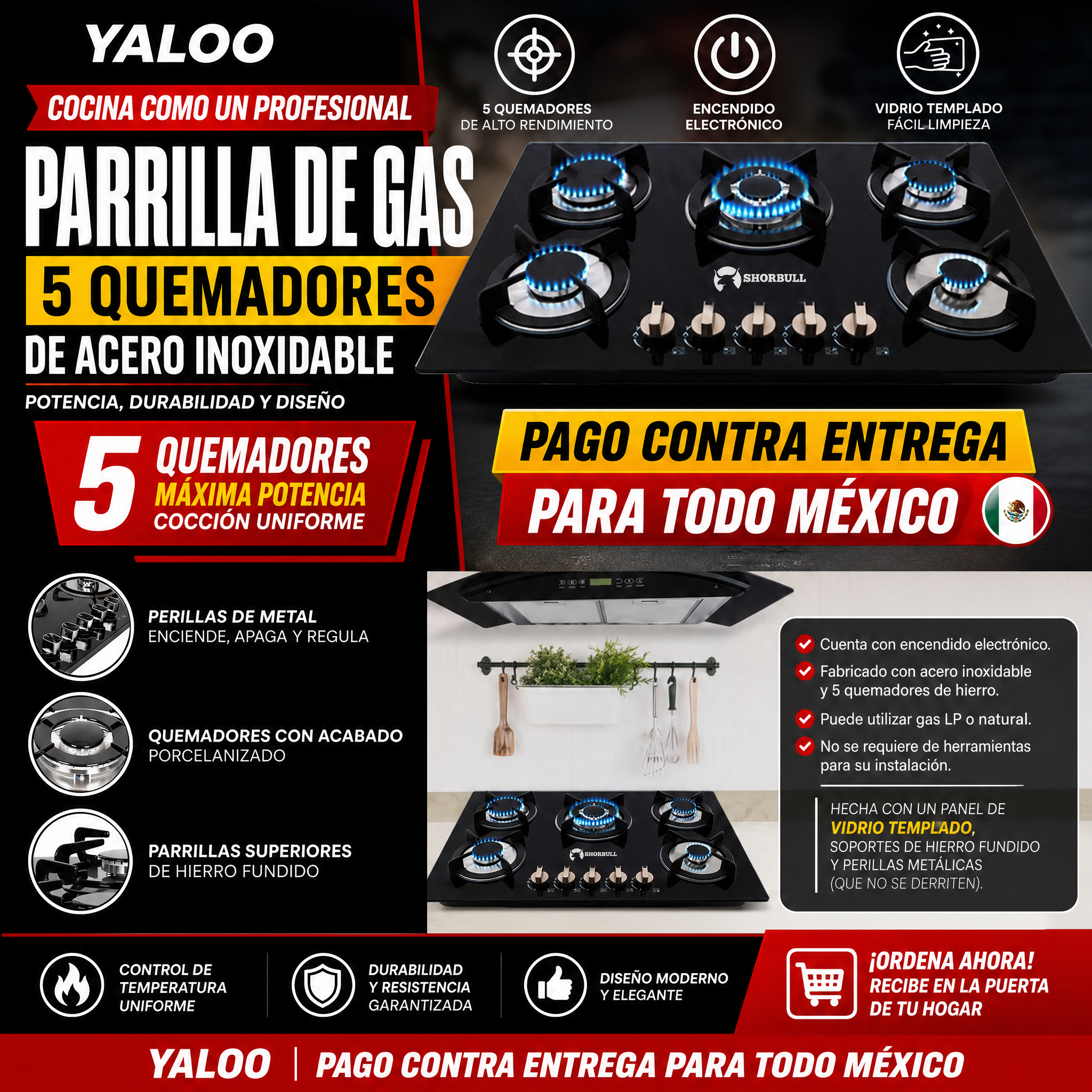 Parrilla De Gas 5 Quemadores De Acero Inoxidable