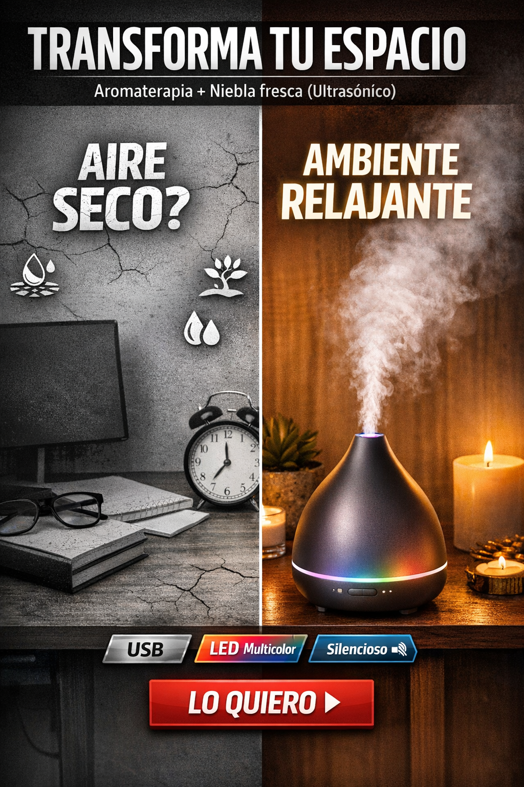 Difusor de Aroma Eléctrico Ultrasónico (USB) + Luz LED